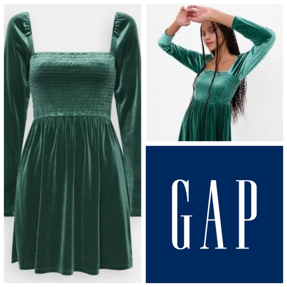 GAP Smocked Velvet Mini Dress